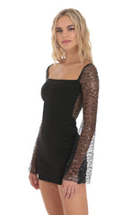 Sequin Long Sleeve Dress in Black