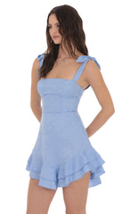 Floral Jacquard Ruffle A-line Dress in Light Blue