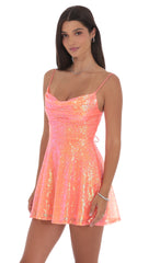 Sequin Cowl Neck Dress in Orange