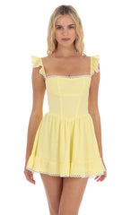 Embroidered Trim A-line Dress in Yellow