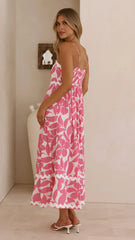 Seraphina Midi Dress - Fuchsia/White Print