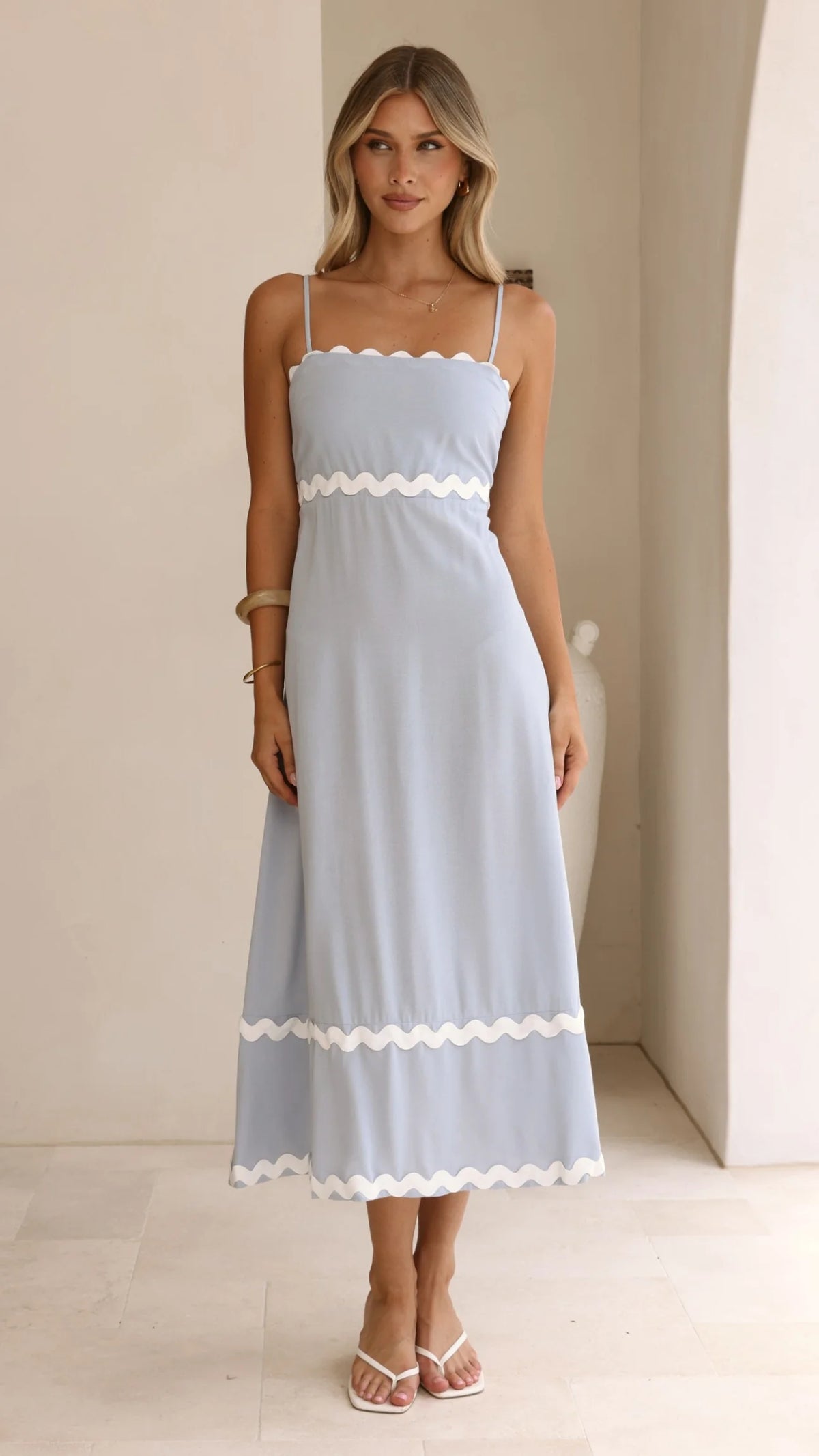 Seraphina Midi Dress - Blue/White