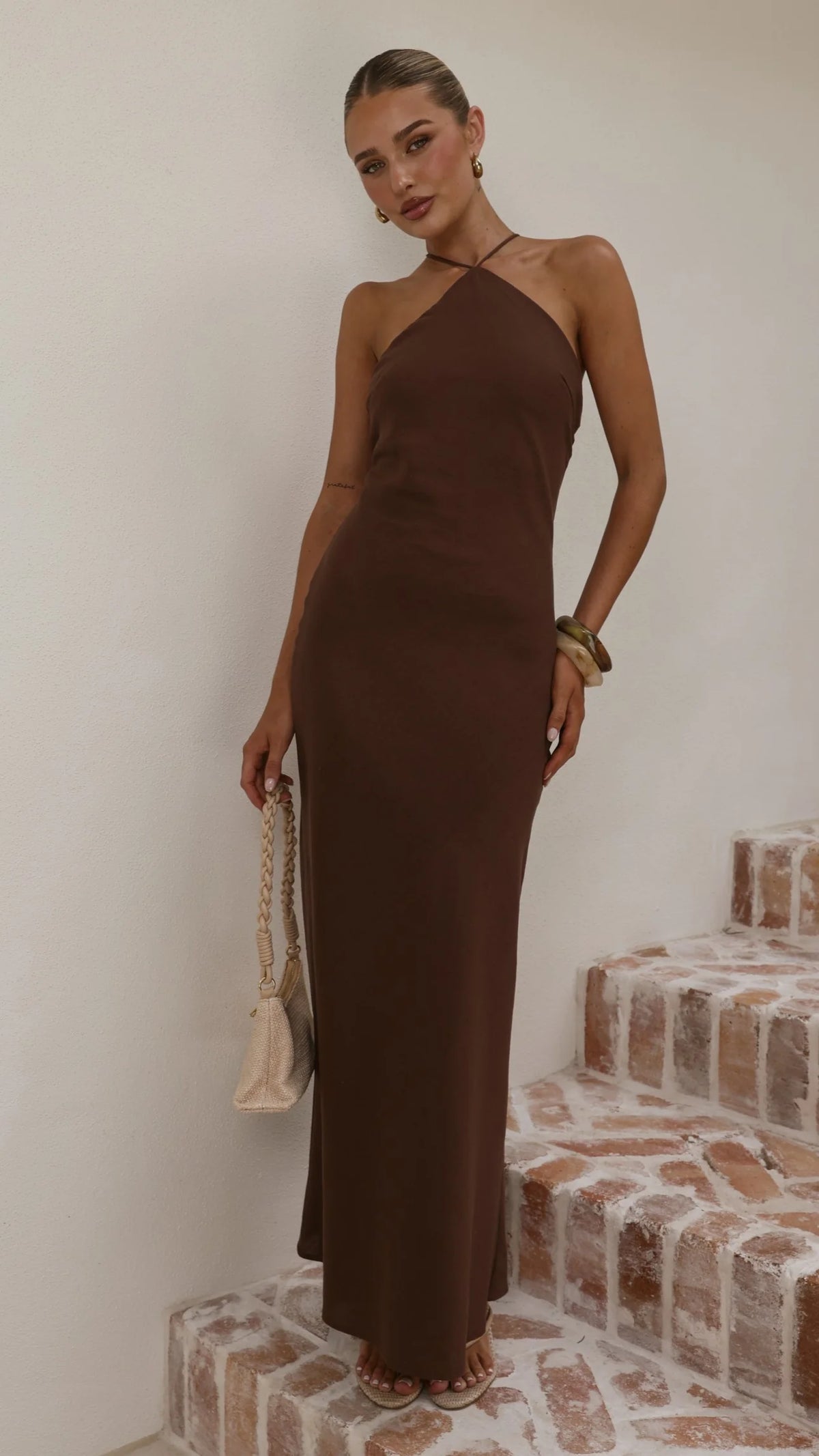 Chiara Linen Maxi Dress - Chocolate