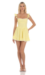 Embroidered Trim A-line Dress in Yellow