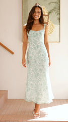 Margo Midi Dress - Green Flower