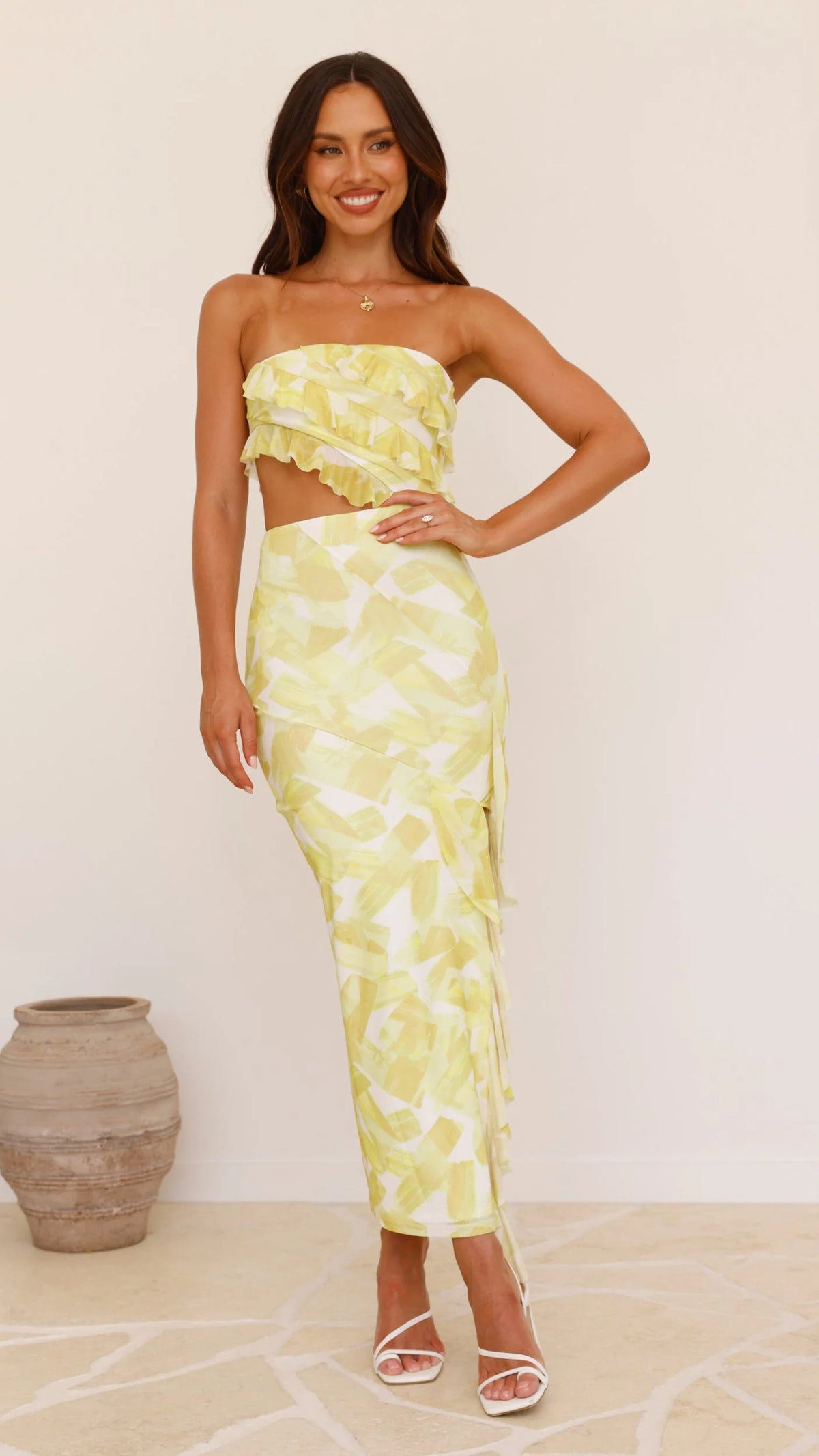 Zinnia Midi Dress - Yellow/White