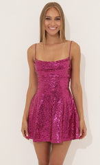 Sequin Cowl Neck Dress in Pink