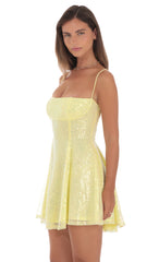 Sequin Fit and Flare Dress in Golden Yellow