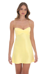 Satin Sweetheart Neck Dress in Yellow