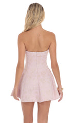 Shimmer Jacquard Strapless Flare Dress in Dusty Pink