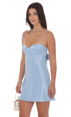 Satin Sweetheart Neck Dress in Light Blue