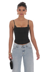 Sheer Mesh Corset Top in Black