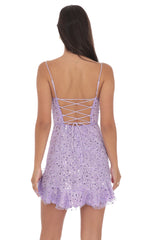 Sequin Beaded Ruffled Slit Dress in Lavender