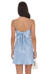 Satin Sweetheart Neck Dress in Light Blue