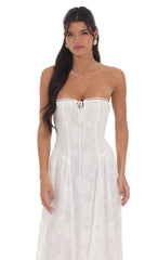 Floral Lace-Up Maxi Dress in White