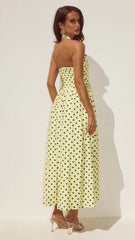 Sammi Halter Midi Dress - Lemon/Choc Polka