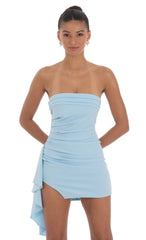 Strapless Ruched Tassel Dress in Blue