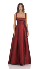 Square Neck Fit and Flare Gown in Maroon