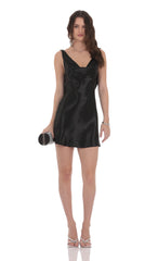 Satin Open Back Dress in Black