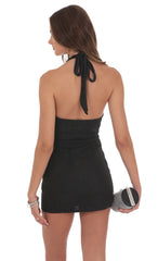 Metallic Textured Halter Dress in Black
