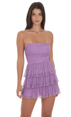 Shimmer Pleated Ruffle Dress in Purple