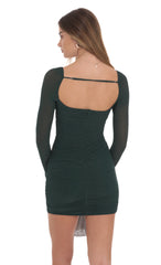 Shimmer Corset Long Sleeve Dress in Dark Green
