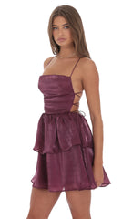 Sheen Ruffle Lace Up Dress in Plum