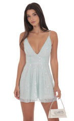 Sequin Glitter A-line Dress in Seafoam Blue