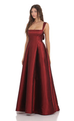 Square Neck Fit and Flare Gown in Maroon