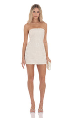 Knit Sequin Strapless Dress in Ivory