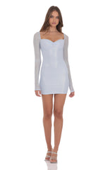 Foil Mesh Long Sleeve Bodycon Dress in Light Blue