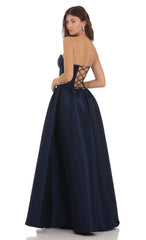 Corset Strapless Gown Dress in Navy