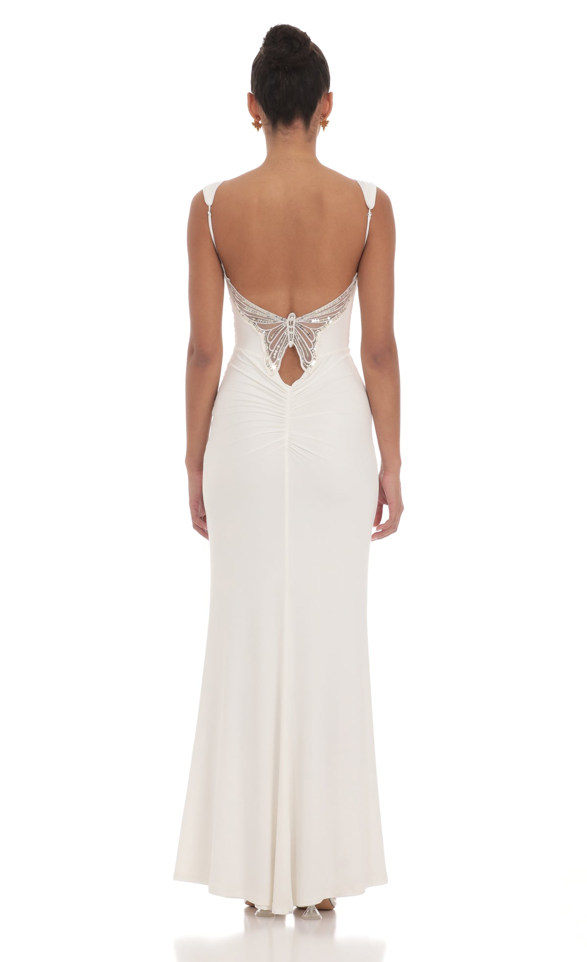 Back Sequin Butterfly Maxi Dress in White