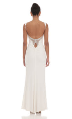 Back Sequin Butterfly Maxi Dress in White