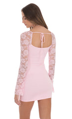 Floral Lace Long Sleeve Dress in Pink