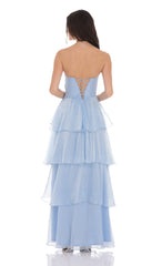 Corset Ruffle Strapless Maxi Dress in Sky Blue