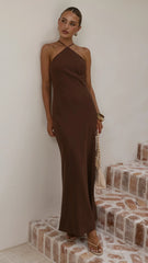 Chiara Linen Maxi Dress - Chocolate