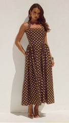 Sammi Halter Midi Dress - Choc/Lemon Polka