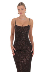 Copper Sequin Bodycon Maxi Dress in Black