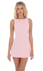 High Neck Back Bow Dress in Pink