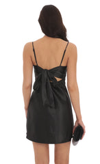 Satin Sweetheart Neck Dress in Black