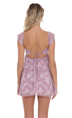 Embroidered Trim Floral Babydoll Dress in Lilac