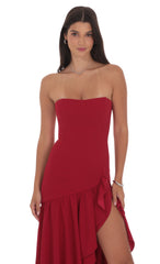 Fishtail Strapless Corset Maxi Dress in Wine
