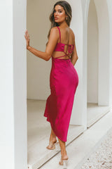 City Lights Cut-Out Waist Strappy Back Midi Dress Fuchsia
