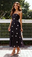 Tahlia Midi Dress - Black Polka Print
