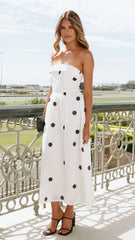 Tahlia Midi Dress - White Polka Print