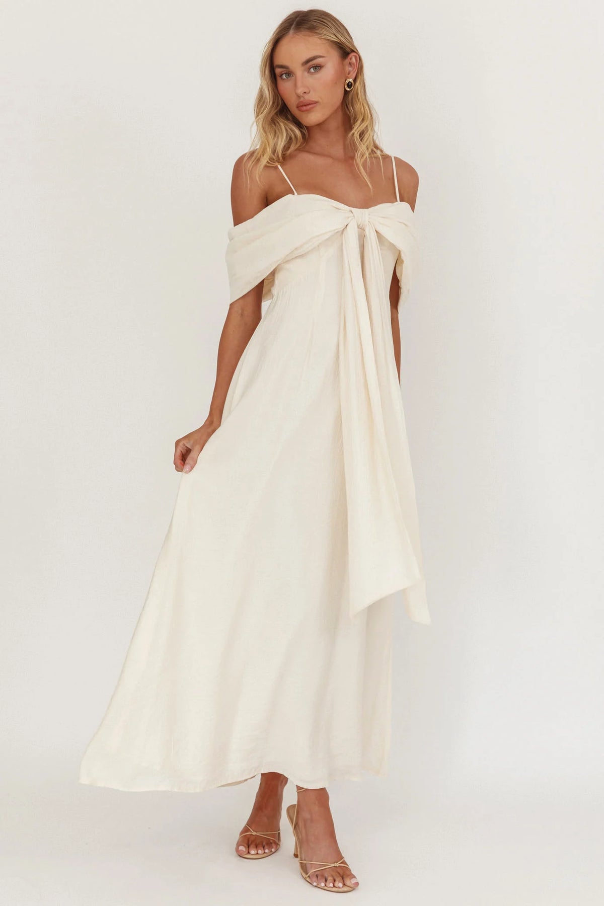 Lillibet Bow Tied Bust Midi Dress Cream