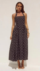 Sammi Halter Midi Dress - Black/White Polka
