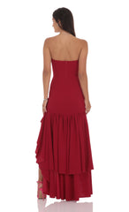 Fishtail Strapless Corset Maxi Dress in Wine