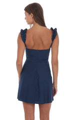 Ruffle Strap A-line Dress in Navy